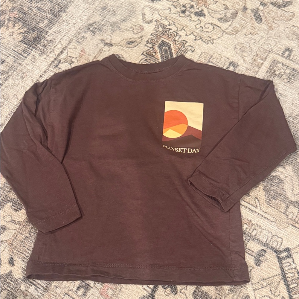 Zara Chocolate Long Sleeve Kids Tee with Graphic Pocket